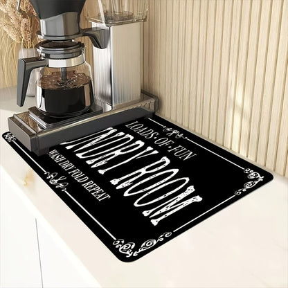 Kitchen Mat, 40x60cm Black Microfiber Dish-Drying and Laundry Counter Pad with Machine-Wash Care