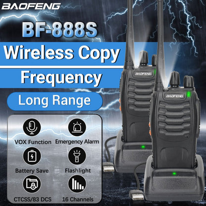 Baofeng BF-888S Walkie Talkie 2-Pack - Long Range UHF Two Way Radio, Wireless Frequency Copy, Portable Ham Radio for Hunting, Hiking, Camping & Emergency