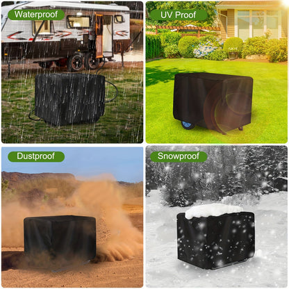 Generator Cover Heavy Duty Waterproof – Oxford Cloth Portable Generator Protector with Elastic Drawstring, UV & Rain Protection, 25.6 x 20.1 x 20.1 Inch, Black