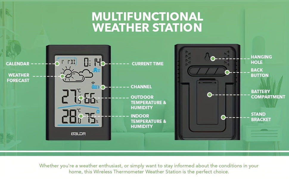 Wireless Home Weather Station with Indoor Outdoor Temperature, Humidity, Forecast and Alarm Clock