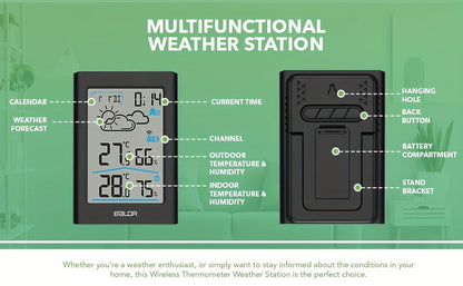 Wireless Home Weather Station with Indoor Outdoor Temperature, Humidity, Forecast and Alarm Clock