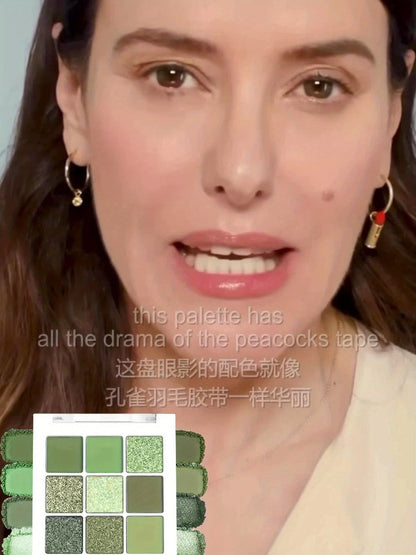 Eyeshadow Palette JUJU DREAM 9-Shade Green Compact with Avocado-Forest Color Theme and Matte-Shimmer Mix