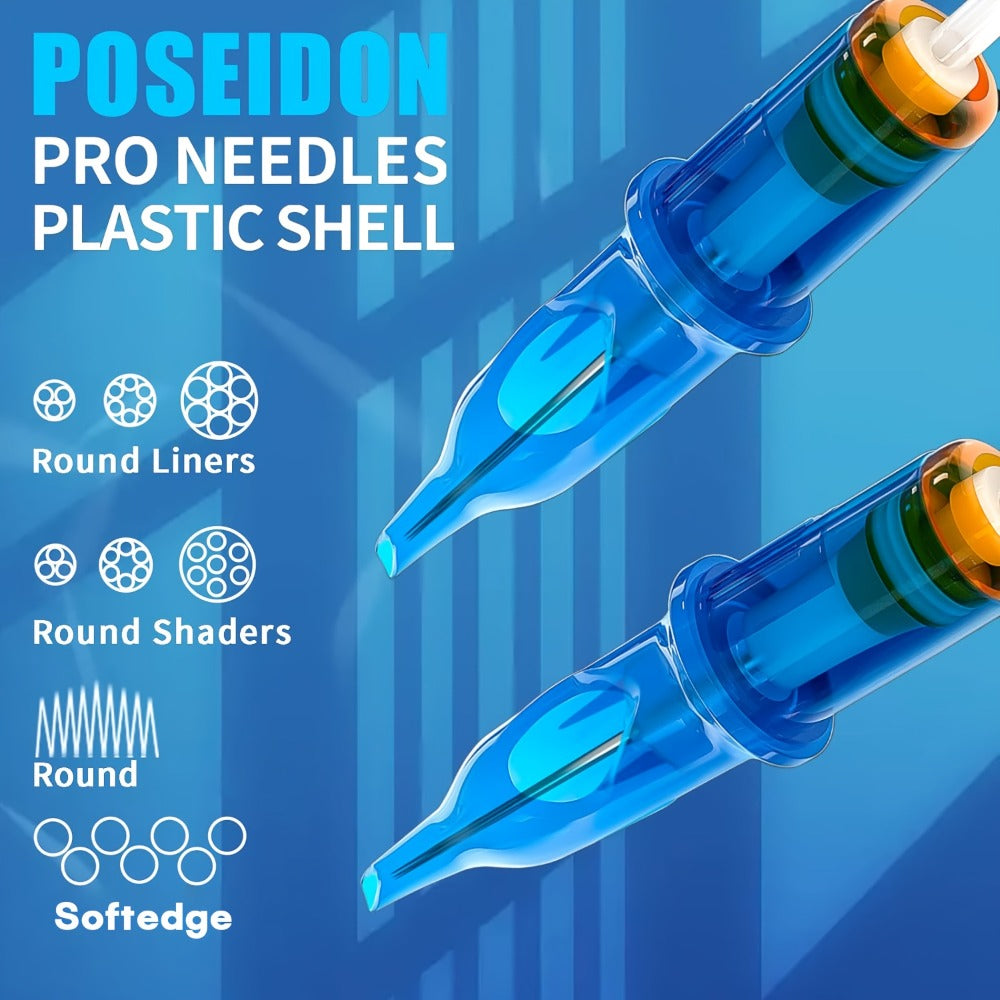 Tattoo Cartridge Needles with POSEIDON V3 Label, 50-Piece Mixed, RL-Only or RS-Only Pack Choices