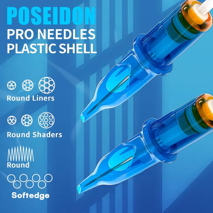 Tattoo Cartridge Needles with POSEIDON V3 Label, 50-Piece Mixed, RL-Only or RS-Only Pack Choices