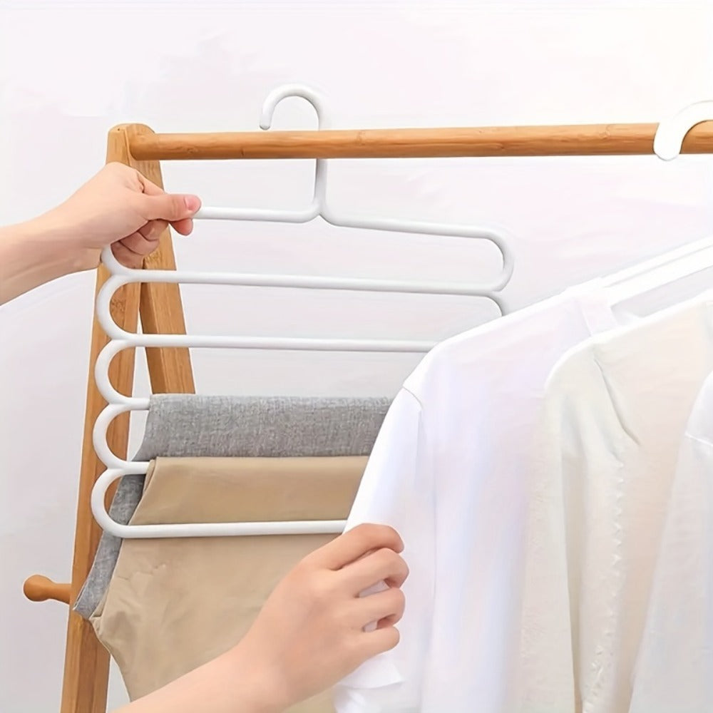 Five-Layer Vertical Pants Hanger Set with Five Blue Multi-Tier Racks for Closet Storage and Scarves