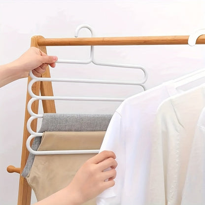 Five-Layer Vertical Pants Hanger Set with Five Blue Multi-Tier Racks for Closet Storage and Scarves