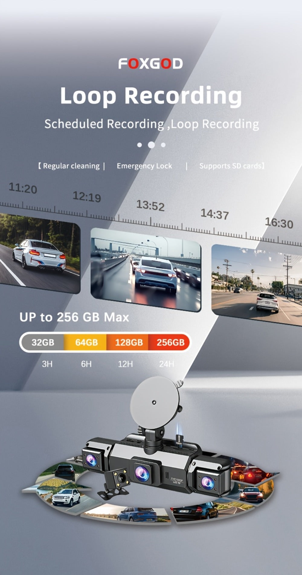 360° Dash Cam - 3/4 Channel 1080P HD Car Camera, Night Vision, WDR, G-Sensor, Loop Recording, 24/7 Parking Monitor, WiFi, Optional 32GB Card, Zero Blind Spot Coverage