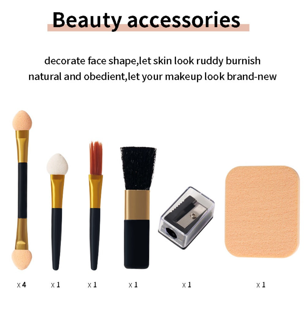 Makeup Kit 58-Color Black Mirror Case with Sliding Trays for Face, Eye and Lip Cosmetics plus Application Tools