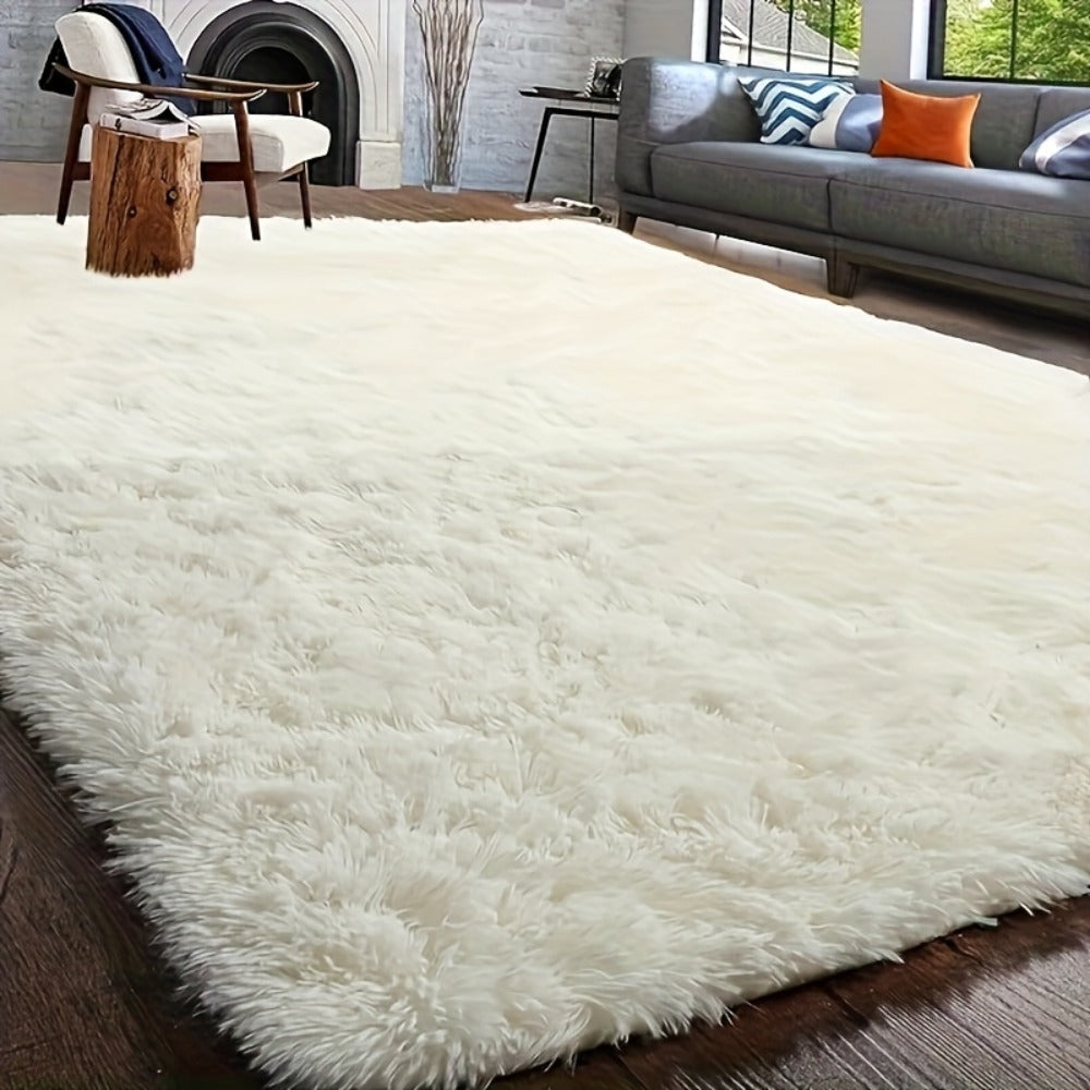 Area Rug Fluffy Faux-Fur Shag in Solid, Tie-Dye and Ombre Colors with Six Retained Room Sizes