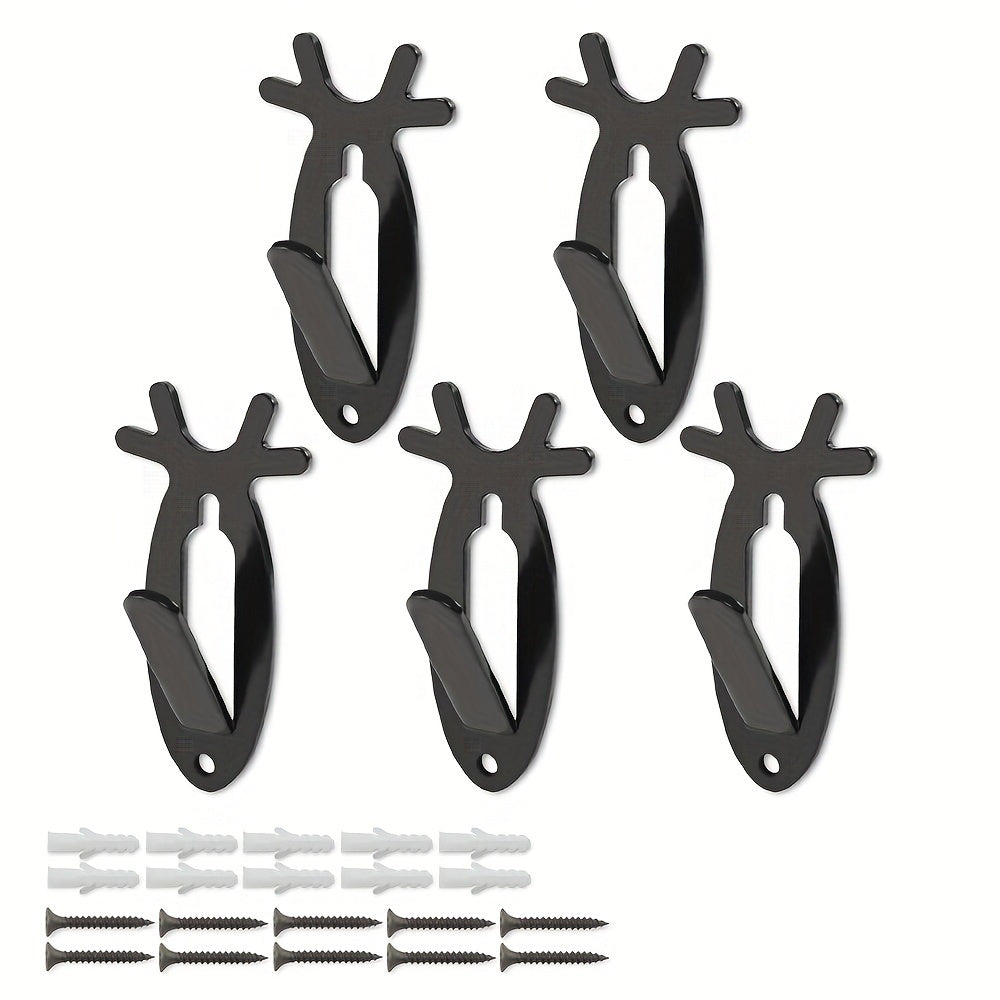 Five-Piece Deer-Head Wall Hook Set with Antler-Inspired Shape for Entryway or Bedroom Storage