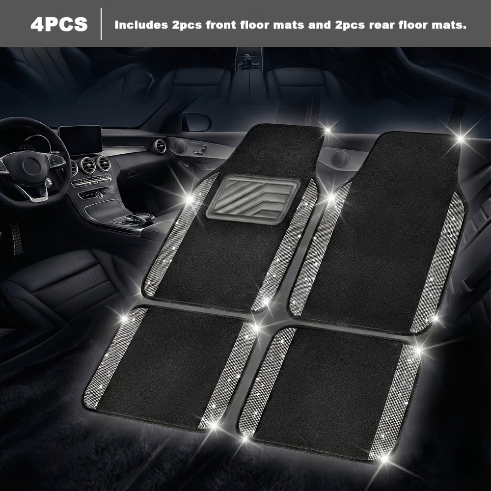 Crystal Bling Car Floor Mats for Women – Sparkling Diamond & Flash Glitter Universal Non-Slip Waterproof Auto Floor Pads, Fashionable Car Interior Accessory, 4/8pcs Set, Great Christmas Gift