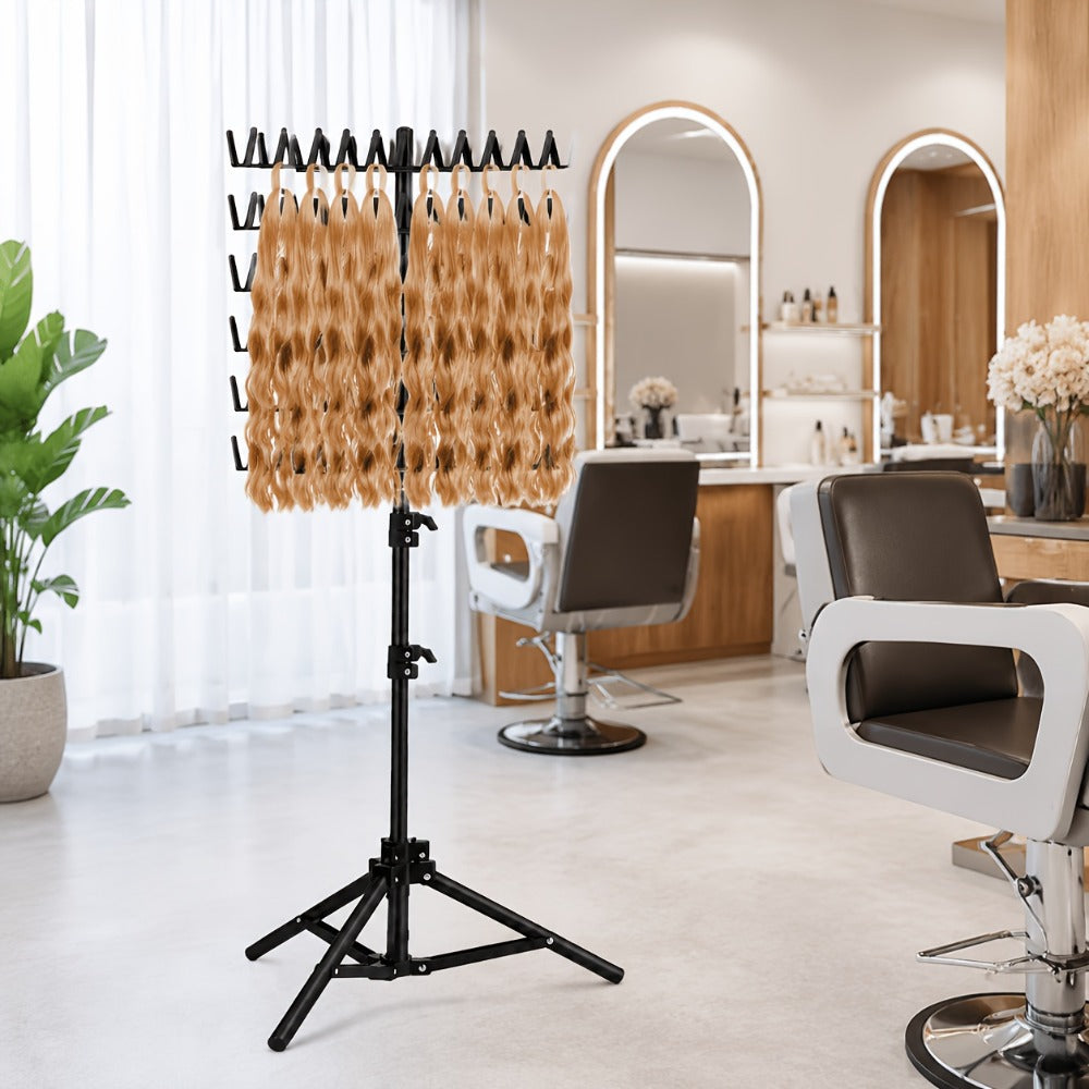 Freestanding Hair Extension Rack with Adjustable 144-Peg Display Grid and Black, White or Pink Stand Options