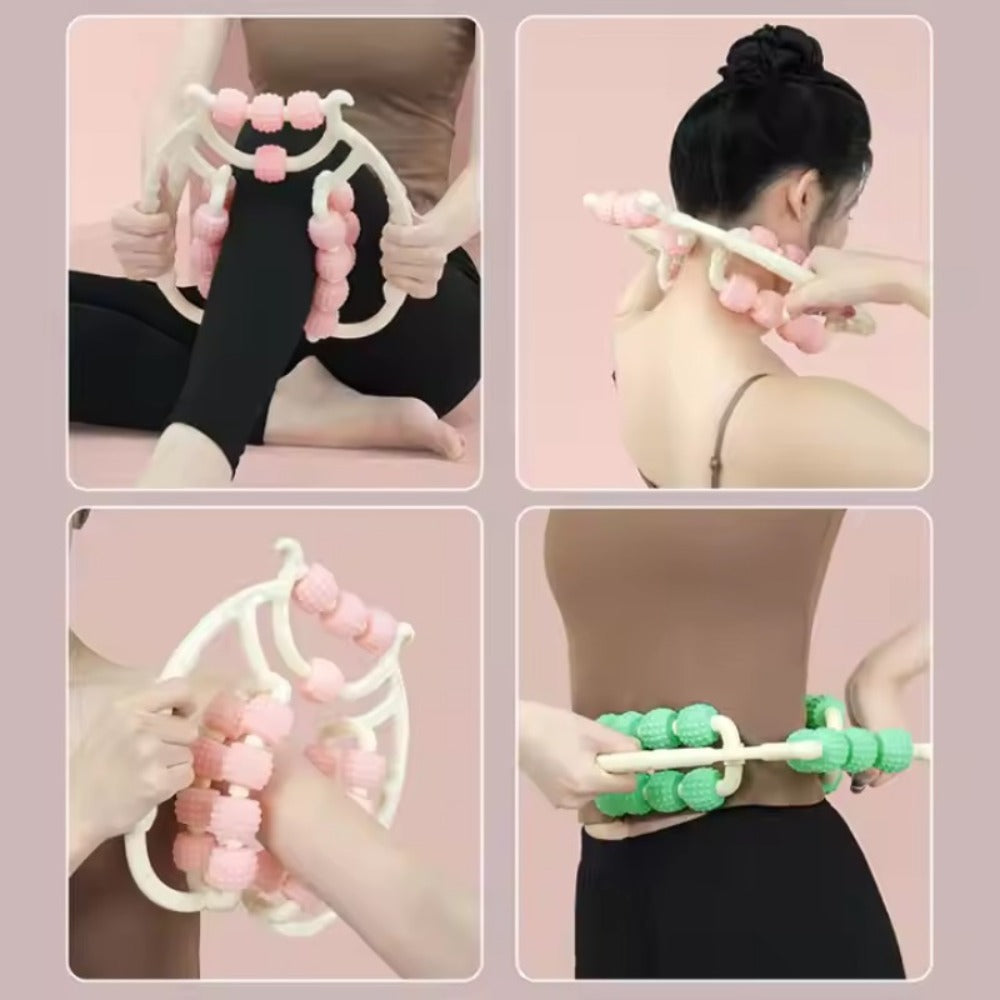Twenty-Wheel Manual Leg Roller with Textured Rotating Nodes, Dual Handles and Pink or Green Options