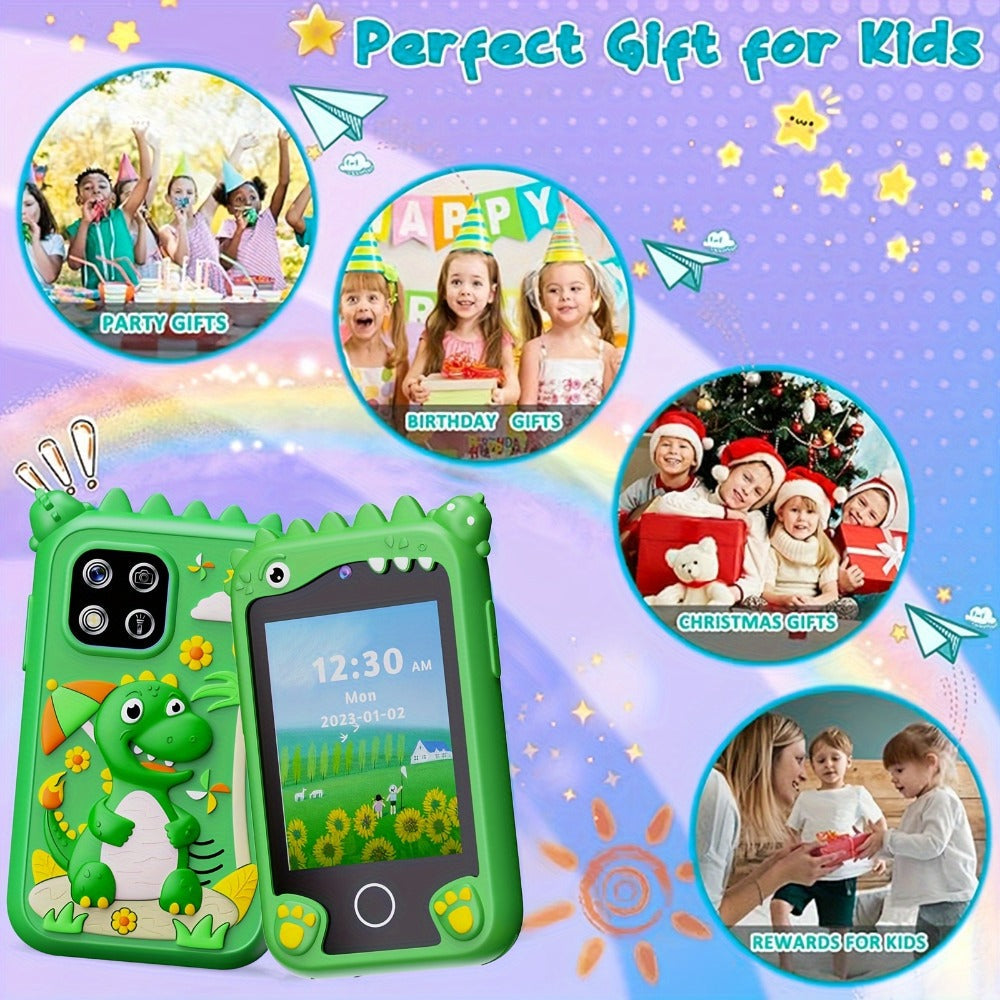 Kids Smart Phone Toy with Touchscreen HD Dual Camera & 8GB SD Card – Dinosaur Children's Cell Phone for Boys & Girls Ages 3+ Travel Toy Birthday Christmas Easter Gift Green Purple