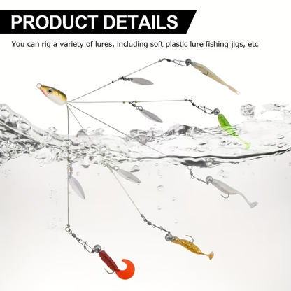 Fishing Lure Set 7-Piece Five-Arm Umbrella Rigs with Spinner Blades, Reinforcing Pins and Mixed Head Colors