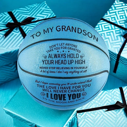 Message Basketball Gift for Son or Grandson with Eight Printed Design Options and Inflation Pump