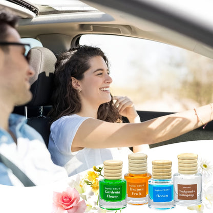Car Air Freshener 18-Pack Hanging Diffuser Bottles with Six Random Scents and Adjustable Wood Caps