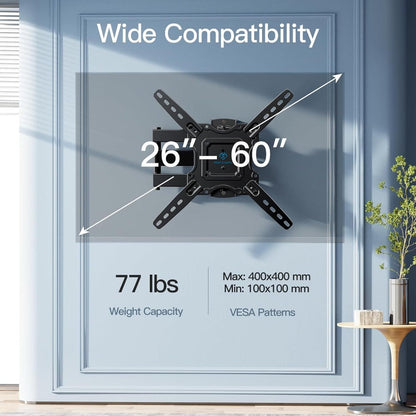 Black Full-Motion TV Wall Mount with 26-55 or 26-60 Inch Options and VESA up to 400 x 400mm