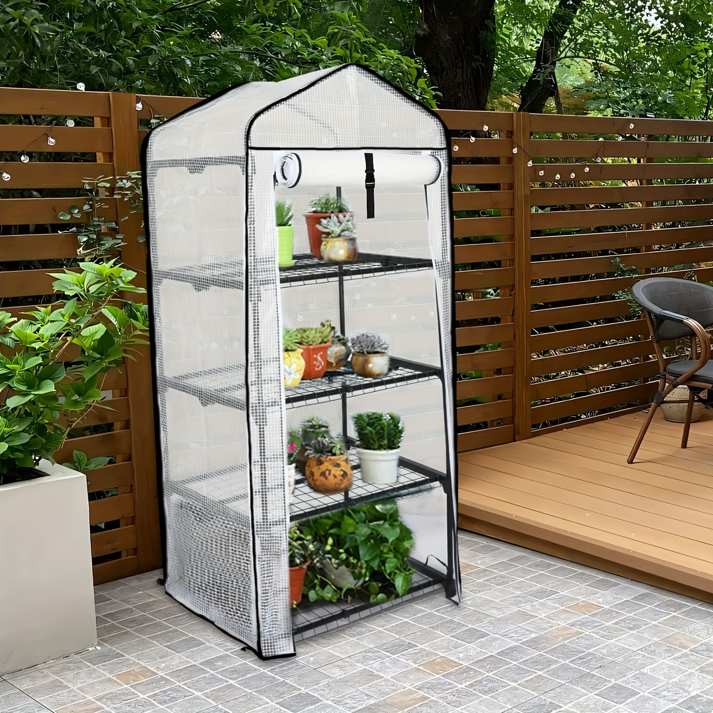 Three- or Four-Tier Portable Garden Greenhouse with Iron Frame and PE Cover in Six Configurations