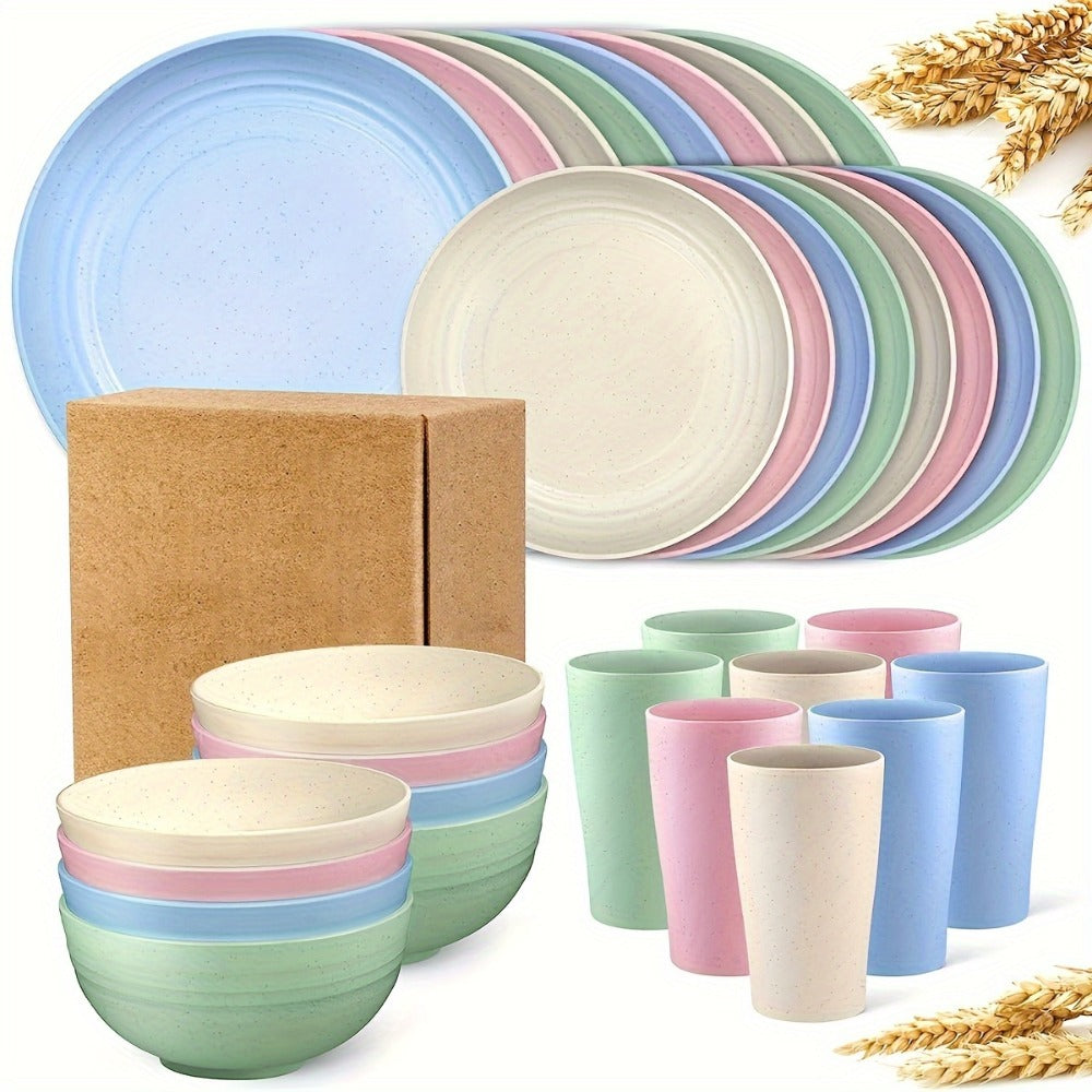 32-Piece Colorful Dinnerware Set for Eight with Round Plates, Bowls and Cups in Two Assorted Palettes