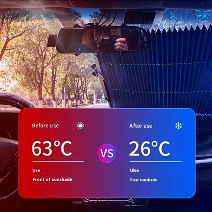 Front Window Sunshade Auto Retractable 46cm | Thermal Insulation Sun Blocking, Easy Fold & Store, Summer Essential Car Accessory for Sedan SUV Truck Windshield