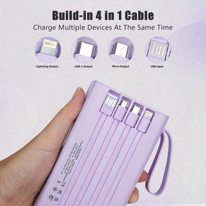 Power Bank 10000-30000mAh with 15W Charging, Four-in-One Cable and Four-Mode Camping Light