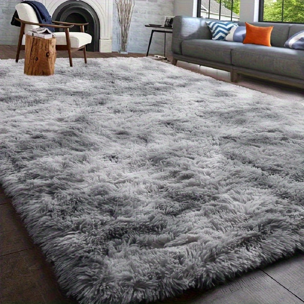 Area Rug Fluffy Faux-Fur Shag in Solid, Tie-Dye and Ombre Colors with Six Retained Room Sizes