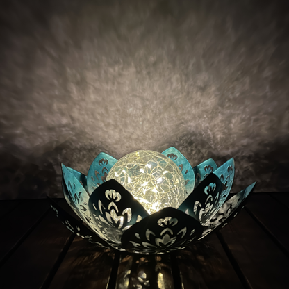 Solar Garden Light Lotus Flower with Cracked Glass Globe, IPX4 Rating and Three Color Options