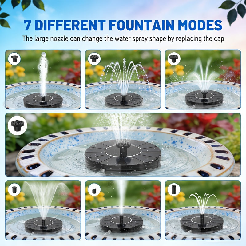 1.4W Solar Fountain Pump Kit with 16 cm Disc, Seven Spray Modes, Float Ring and Four Stabilizing Rods