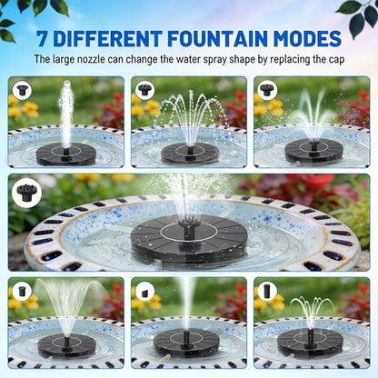 1.4W Solar Fountain Pump Kit with 16 cm Disc, Seven Spray Modes, Float Ring and Four Stabilizing Rods