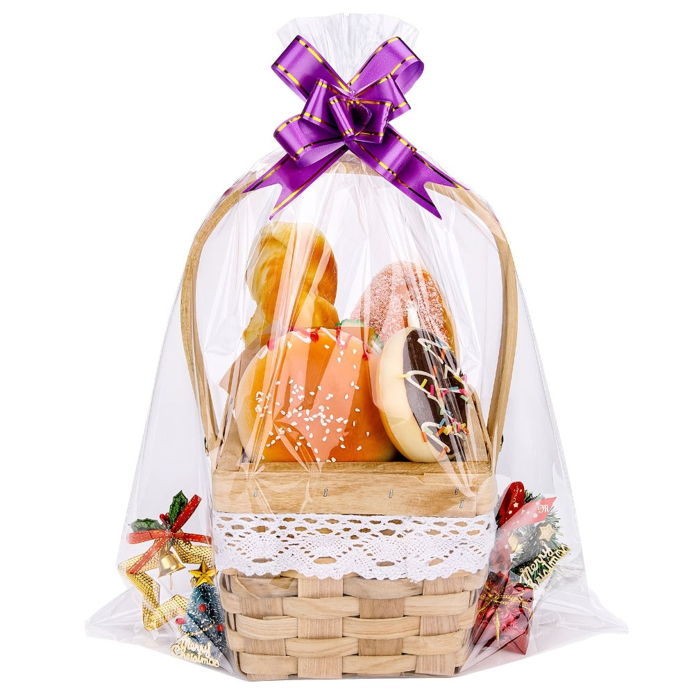 Fifty-Pack Clear Cellophane Gift Basket Bags, 18 x 30 Inch Large Transparent Wrapping Sleeves