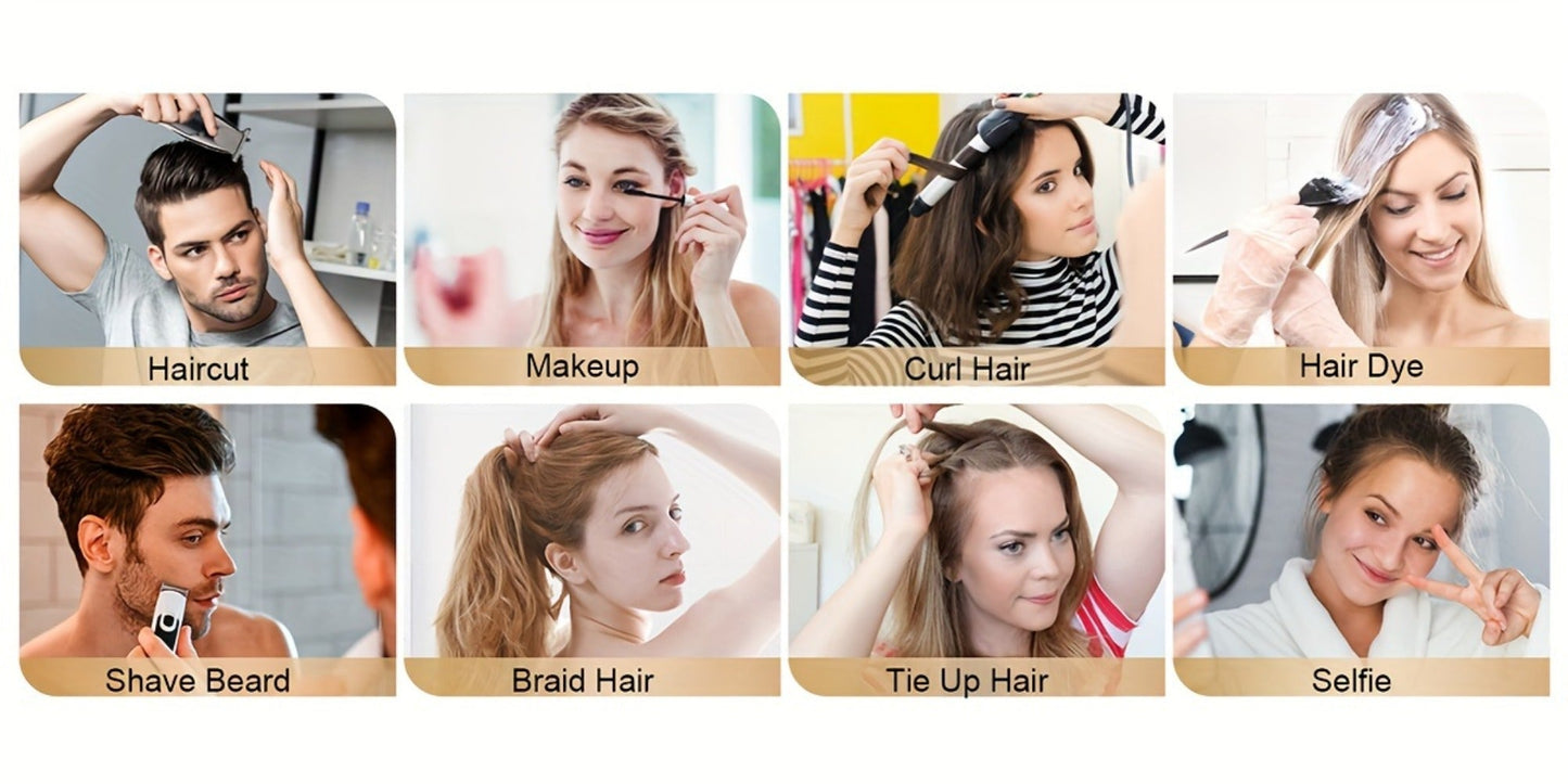 Three-Way Hair Cutting Mirror with Folding Panels, Adjustable Door Hooks and LED, Non-LED or Two-Pack Options