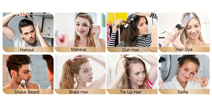 Three-Way Hair Cutting Mirror with Folding Panels, Adjustable Door Hooks and LED, Non-LED or Two-Pack Options