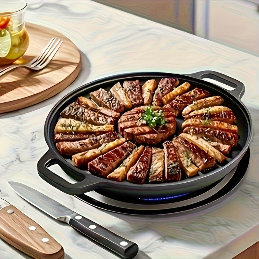 32cm Cast Iron Skillet with Dual Loop Handles and Shallow Round Profile for Gas, Induction, Oven or Campfire