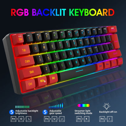 60% Compact Wired Gaming Keyboard RGB Backlit Membrane Ultra-Mini 61 Keys for PC Gamers Laptop Desktop Windows Mac – SNPURDIRI Red and Black Small Gaming Keyboard with Anti-Ghosting