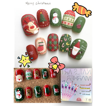 Nail Art Pens Set 12 Colors Quick Dry 3D Doodle Dot Stitching Nail Art Pen Kit - DIY Nail Design Tools for Home & Salon Use, Beginner & Professional Manicure Gift Set