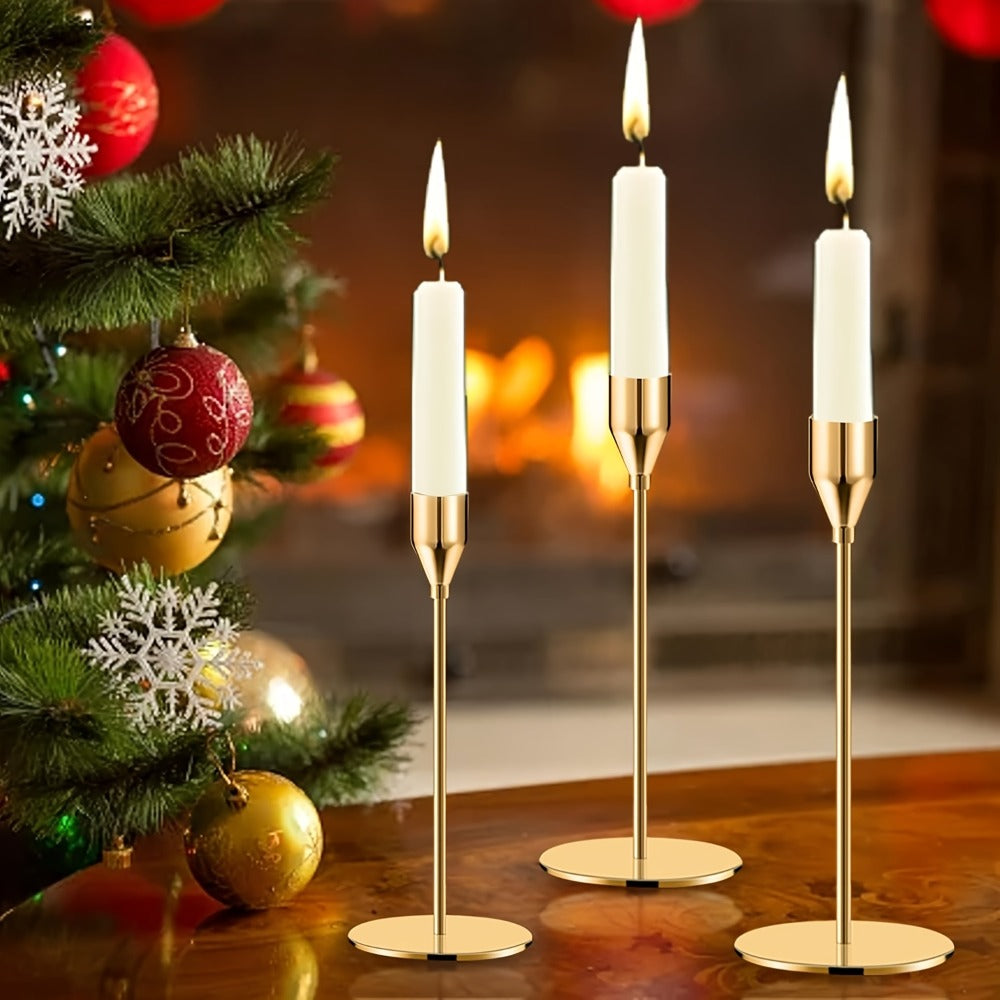 Metal Taper Candle Holder Set of Six with 23cm, 28cm and 33cm Graduated Stems in Gold, Rose Gold or Black