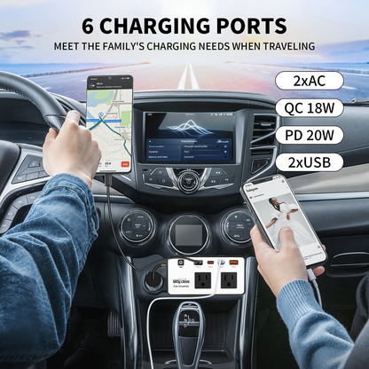 Car Inverter 200W DC 12V to AC 110V with Dual AC Outlets 24W USB-C Fast Charging 4 USB Ports Portable Laptop Phone Charger Adapter for Car Truck RV Travel