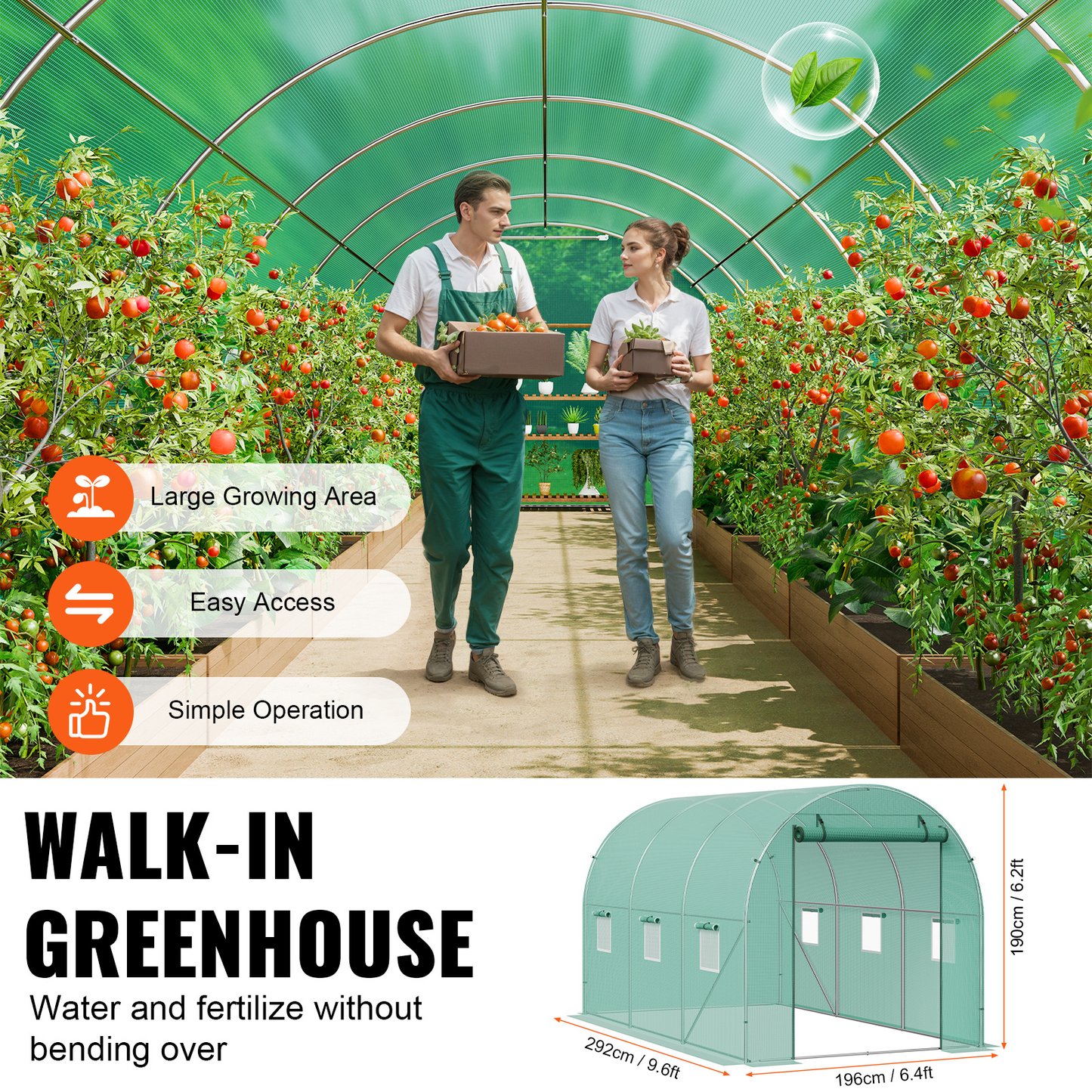 10- to 20-Foot Tunnel Greenhouse with Green Cover, Roll-Up Door and Size-Specific Vent Windows