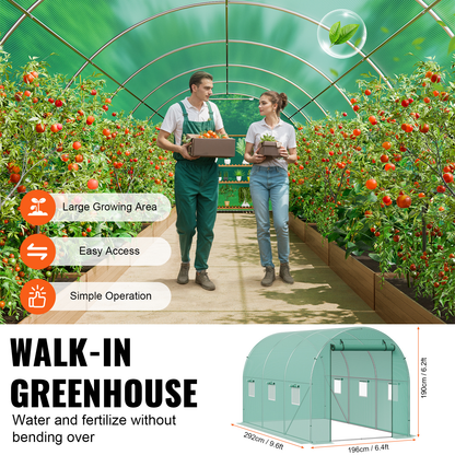 10- to 20-Foot Tunnel Greenhouse with Green Cover, Roll-Up Door and Size-Specific Vent Windows