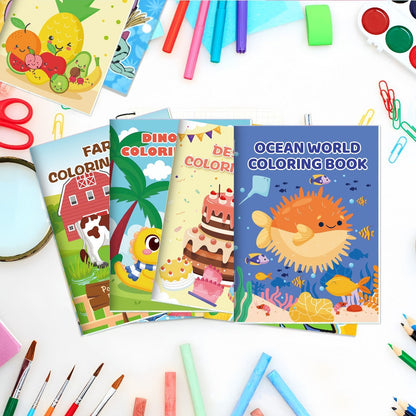 Twenty-Six Mini Coloring Books for Kids with Dinosaur, Mermaid, Animal, Food and Activity Themes
