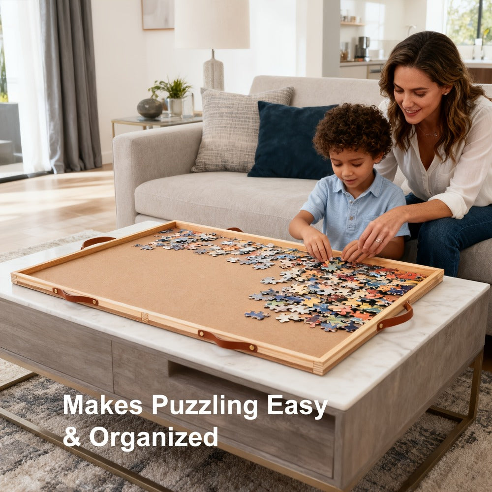 Rotating Puzzle Table with 6 Drawers & Cover for 1500 Pieces – 35"x27" Deluxe Wooden Jigsaw Board with Sorting Storage, Portable Puzzle Organizer, Gift for Puzzle Lovers & Adults