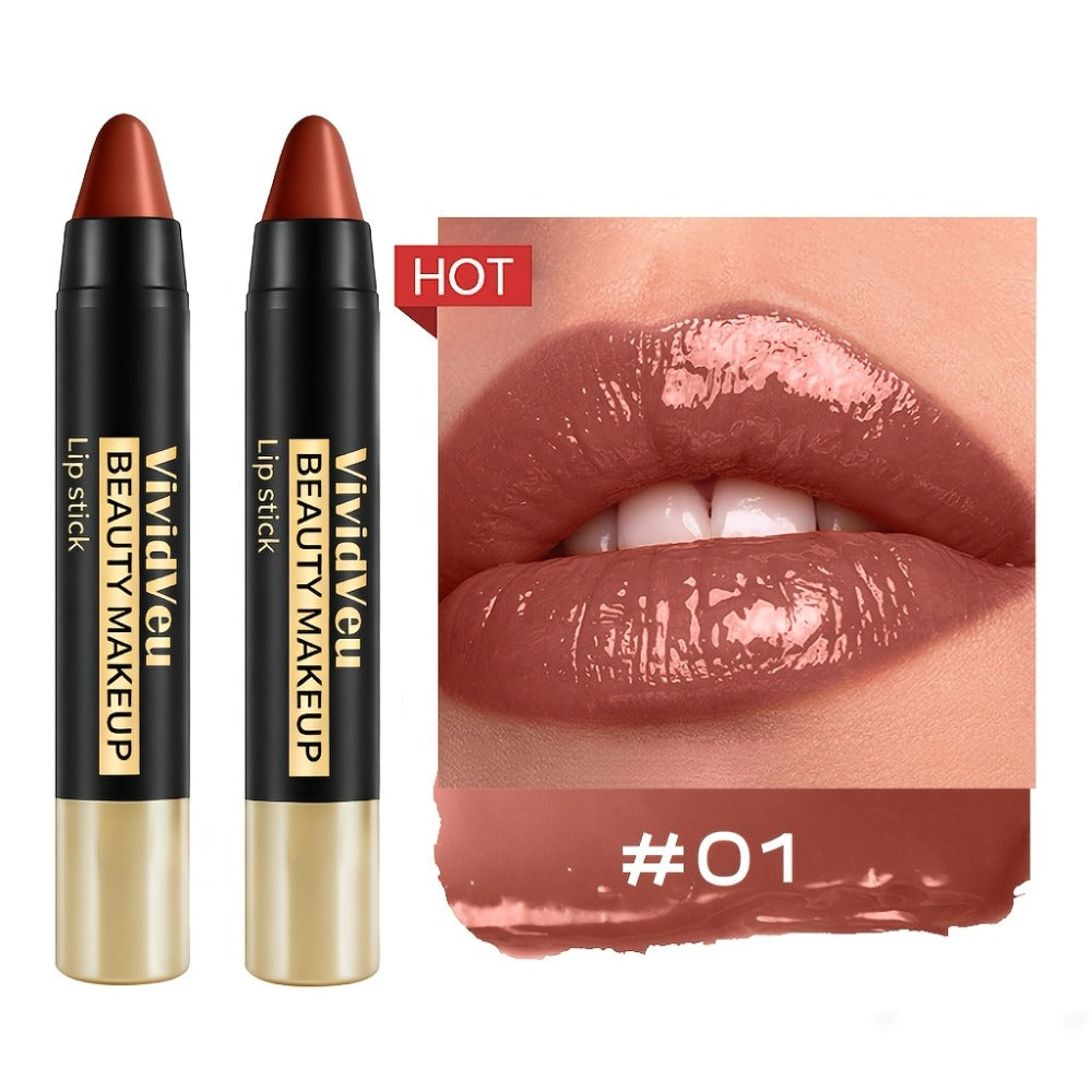 Six-Piece Lipstick Pen Set with Black-and-Gold Cases, Six Pictured Shades and 10.8 cm Stick Length