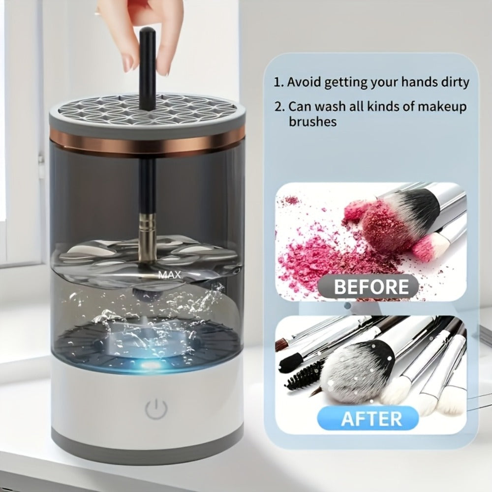 Electric Makeup Brush Cleaner and Dryer with USB Power, Automatic Spinner and Clear Dual-Section Holder