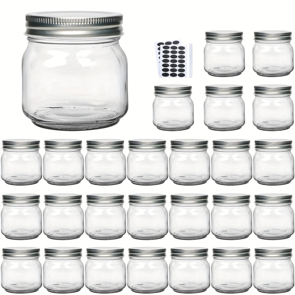 8 oz Glass Mason-Style Storage Jar Multipacks with 9, 18, 27 or 36 Jars and Four Lid Configurations