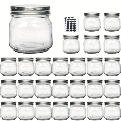 8 oz Glass Mason-Style Storage Jar Multipacks with 9, 18, 27 or 36 Jars and Four Lid Configurations