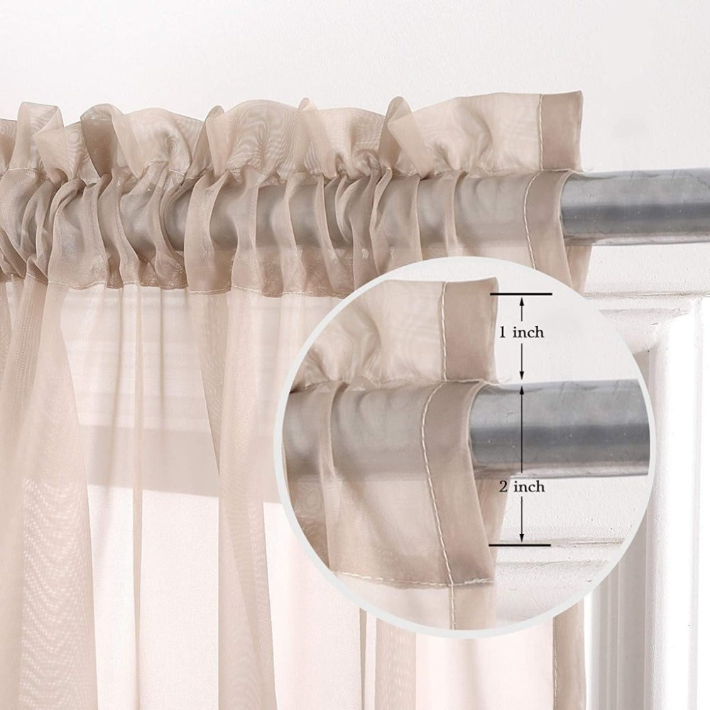 Two-Panel Solid Sheer Curtains with Rod-Pocket Header, Seven Colors and Four Size Configurations