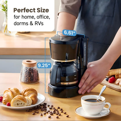 Compact Five-Cup Drip Coffee Maker with 0.75 L Water Tank, Glass Carafe and Reusable Filter