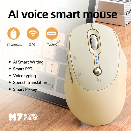 AI Voice Input Wireless Mouse with Real-Time Translation & Auto Writing – PPT Assistant, Dual Mode Bluetooth + 2.4G Rechargeable Smart Mouse with Battery Indicator for Laptop, Tablet, PC & Mac | Smart Office & Study Tool