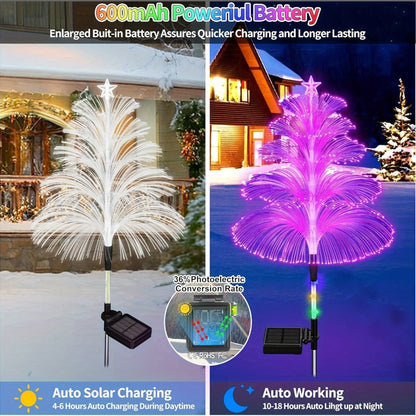 Solar Garden Light Fiber Optic Christmas Tree Stakes with 7-Color LEDs and 2 or 5-Layer Star Options